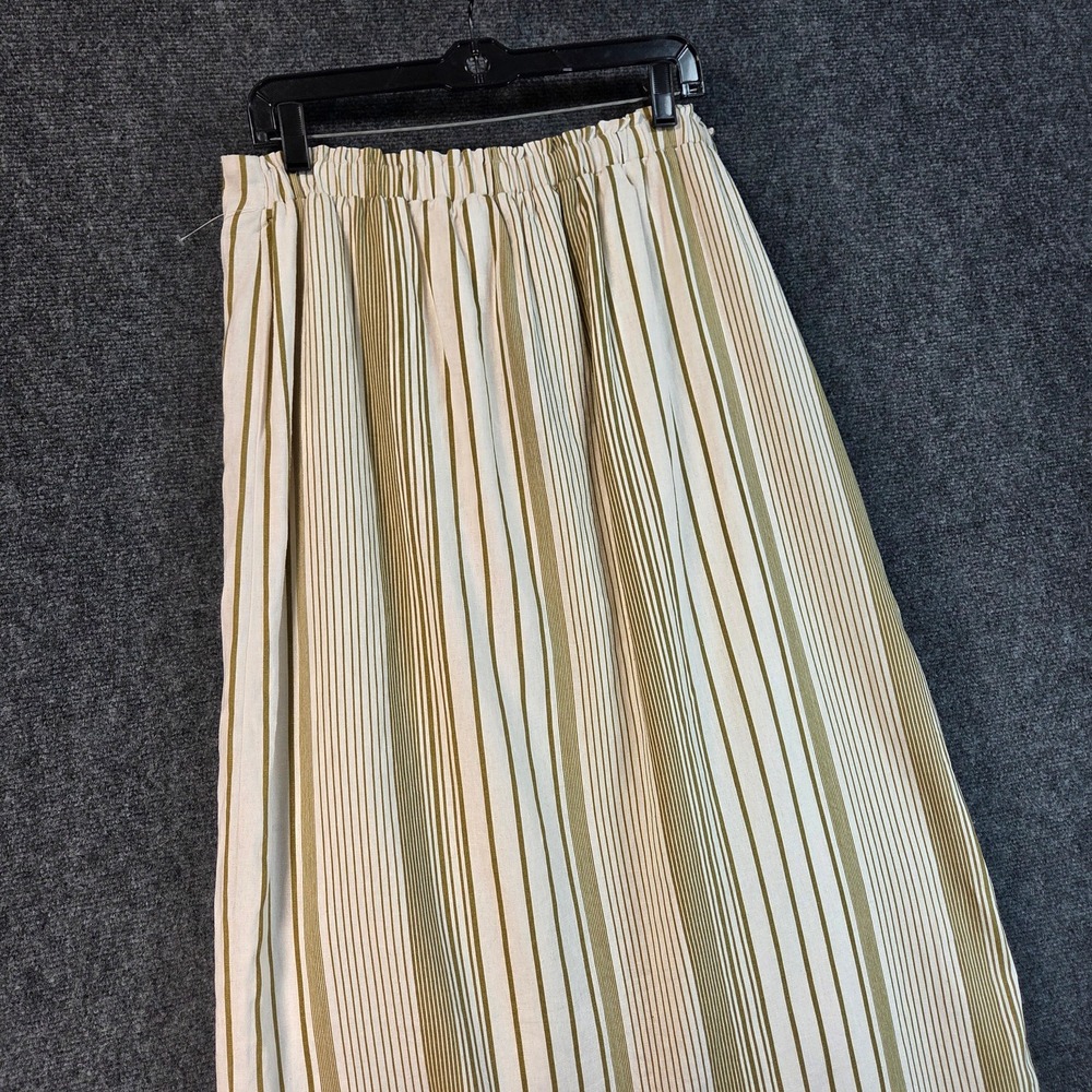 Coastal Linen Midi Skirt Striped Button Front Slit Summer Beachy Lightweight Lg - Picture 13 of 16
